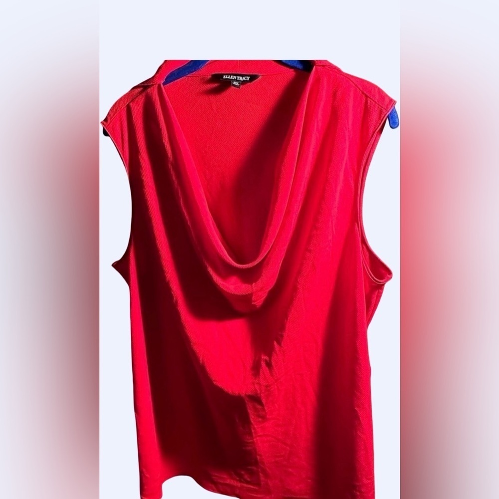 3/$25 Ellen Tracy Red Cowl Neck Sleeveless Blouse with neck tie. Plus size 2X